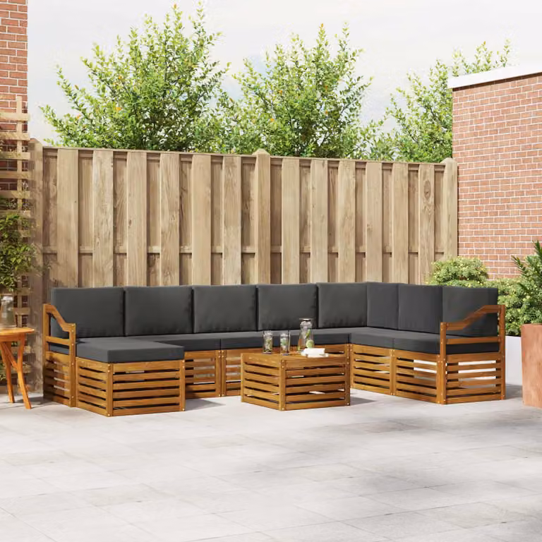 vidaXL Set di divani da esterno a L in legno di acacia con 9 pezzi, colore beige e antracite