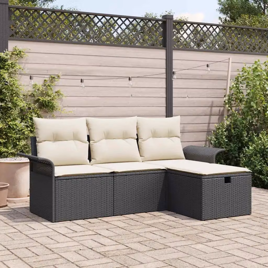 Set Divano da Giardino a L vidaXL in Poly Rattan con Cuscini e Struttura in Metallo Nero o Marrone – 1