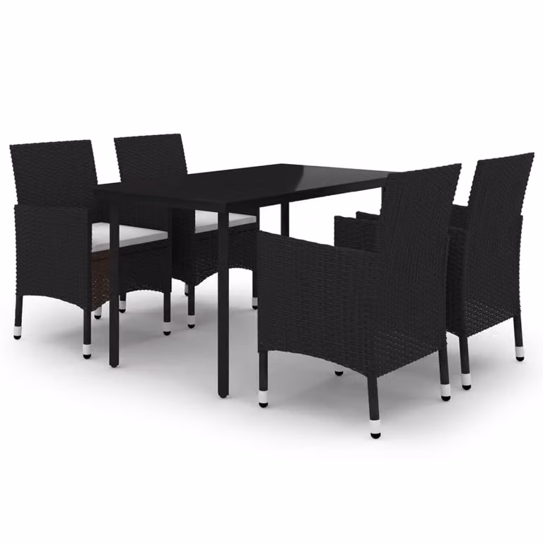 Set da Pranzo da Giardino 5 pz con Cuscini Polyrattan e Vetro