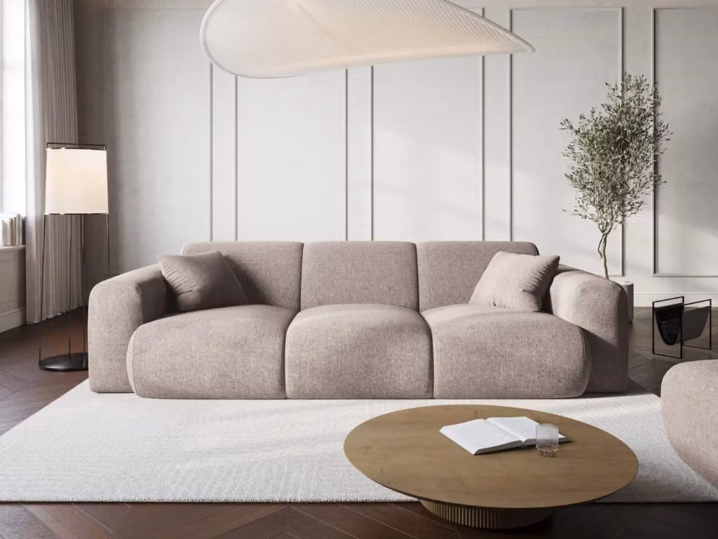 Divano 3 posti Nolio Cosmopolitan Design in ciniglia beige con cuscini coordinati – 2