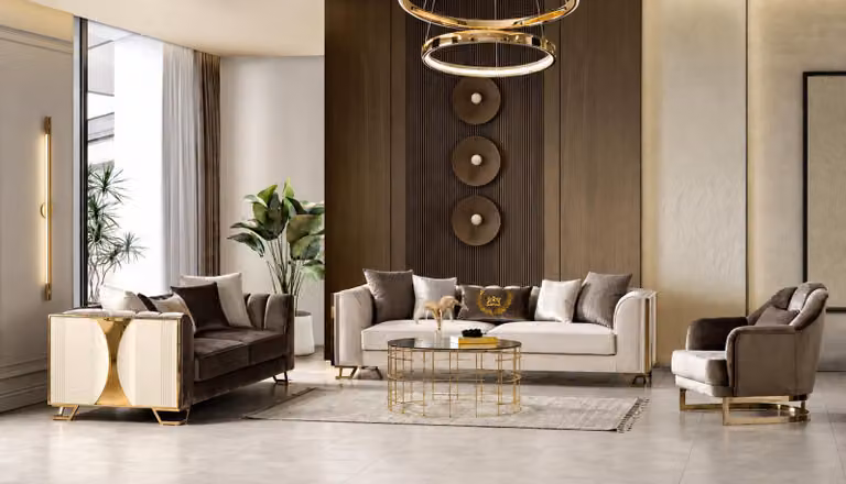 Beige-braunes Sofa set 3-Sitzer Sofa Sessel Wohnzimmer Weich modern