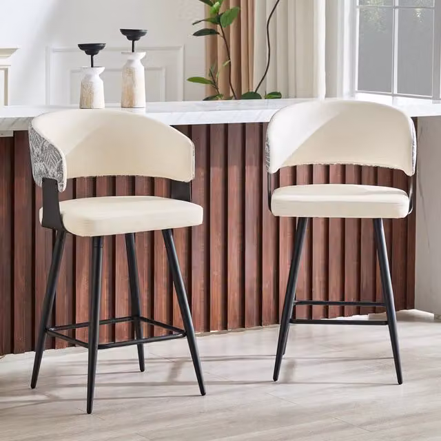 Set da 2 pezzi di sgabelli da bar moderni REDOM con schienale in ecopelle bianca e struttura in metallo, Altezza: 94,5 cm