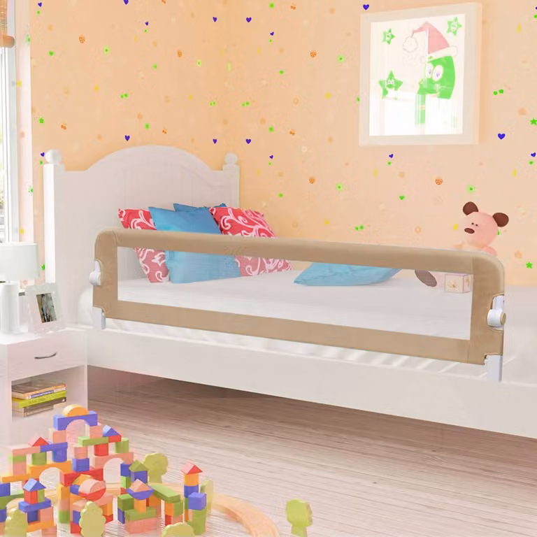 Sponde Letto di Sicurezza per Bambini vidaXL Talpa Pieghevoli in Tessuto e Metallo, L: 180 cm, H: 42 cm, Disponibili in Grigio o Beige