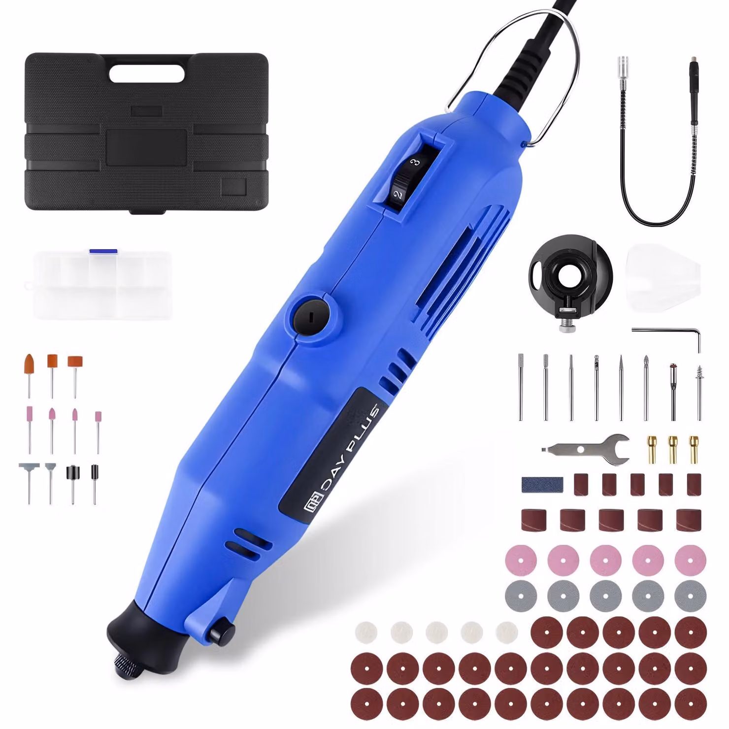 Set di utensili rotanti - Mini smerigliatrice elettrica da 135W - 6 velocità, 10000–32000 giri/min - Alimentazione a cavo da 240V - 80 accessori per taglio, levigatura e incisione