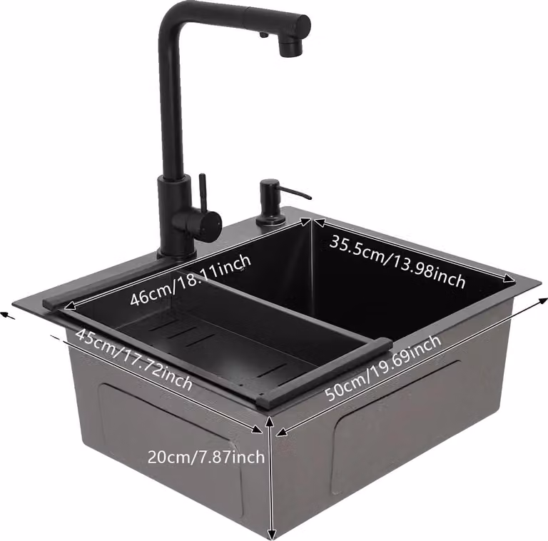 Lavello da cucina, acciaio inox, design da incasso, nero