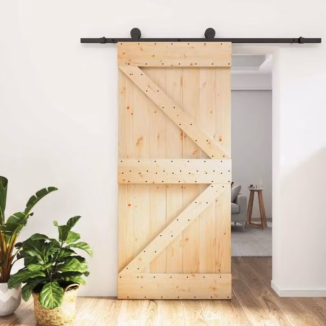 Porta scorrevole moderna vidaXL in legno e acciaio, colore marrone e nero, L: 95 cm, H: 210 cm