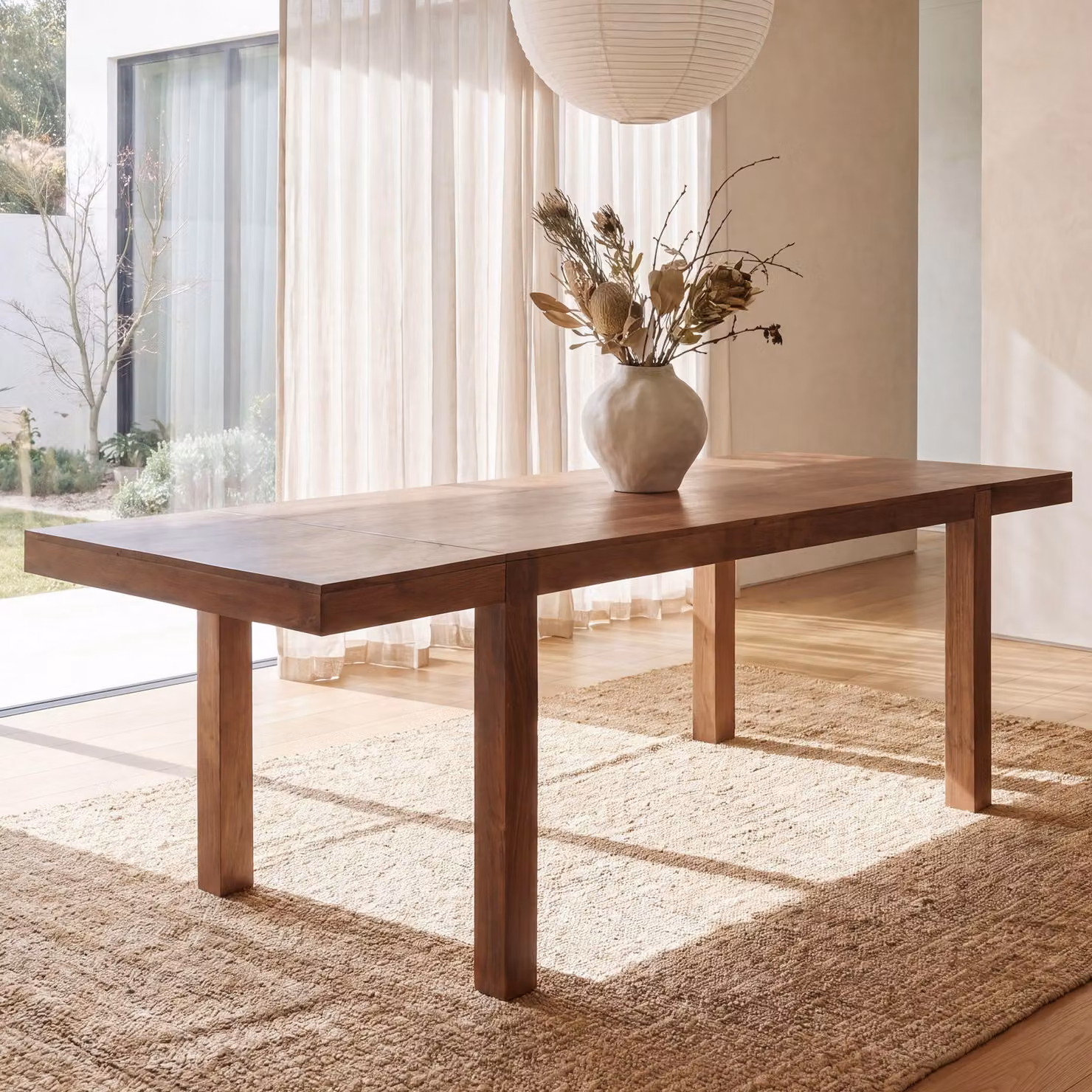 FineBuy: Tavolo da pranzo in legno massello di acacia, 160-240 cm, design classico, tavolo allungabile per la cucina, grande, rettangolare, semplice, tavolo in legno per la sala da pranzo