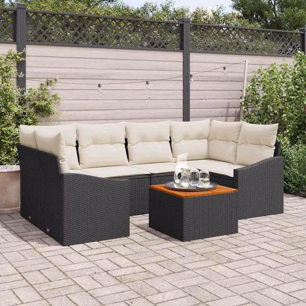 Maison Exclusive - Set Divano da Giardino con cuscino 7 pcs Nero Poly Rattan