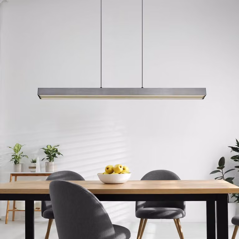 Globo Lampada LED a sospensione Ethan, grigio, metallo, 150 cm, estensibile dimmerabile, Alluminio / Grigio / Zincato, Soggiorno / Sala da pranzo, Alluminio, Moderno