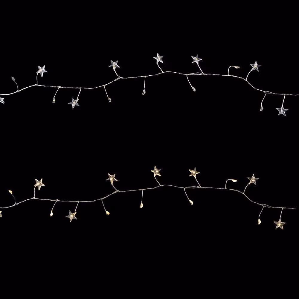 Catena luminosa a LED, con 80 LED bianco caldo, 40 stelle, lunghezza 200 cm, con timer