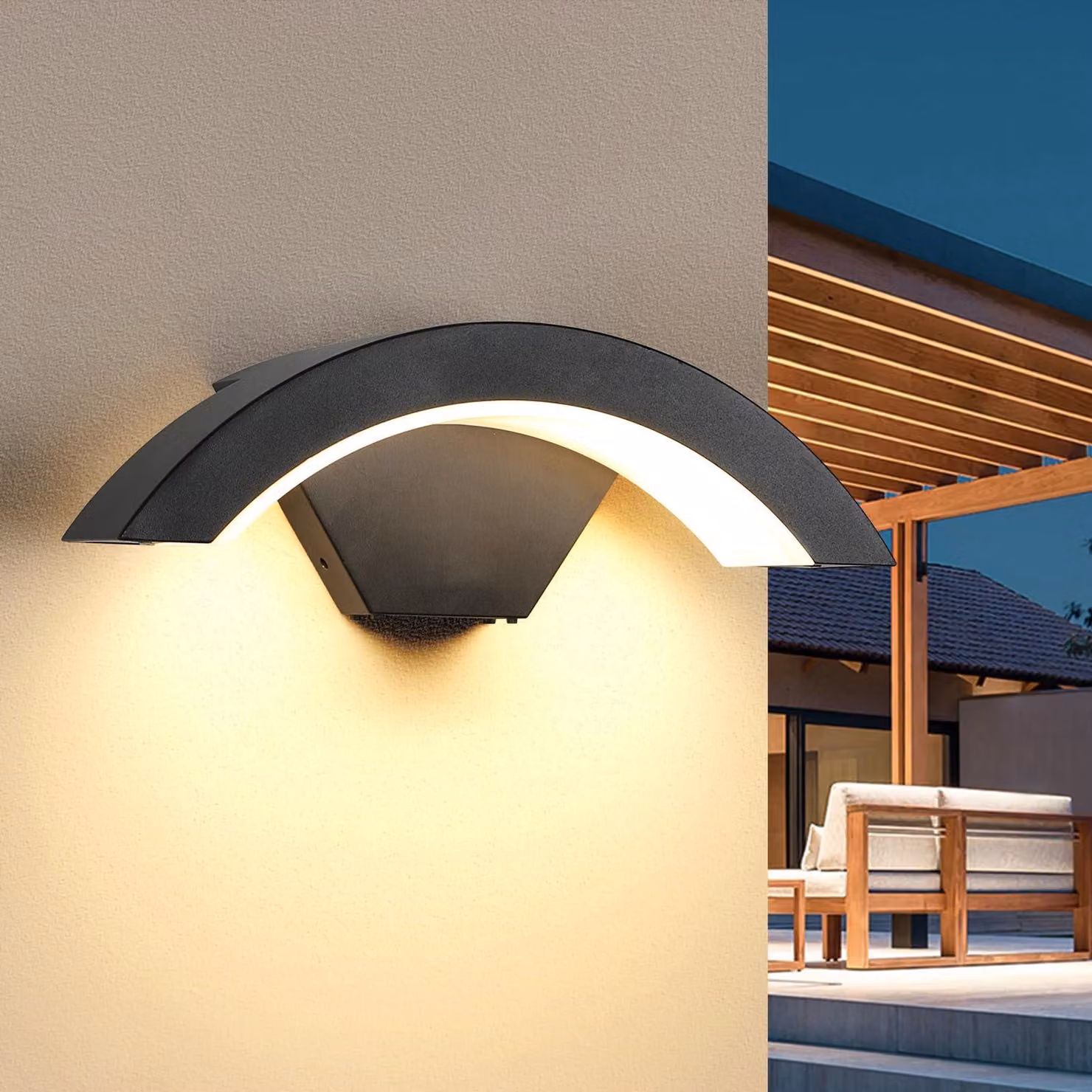 Lampada da parete esterna, 24W, LED, luce bianca calda, grado di protezione IP65, impermeabile, forma a U