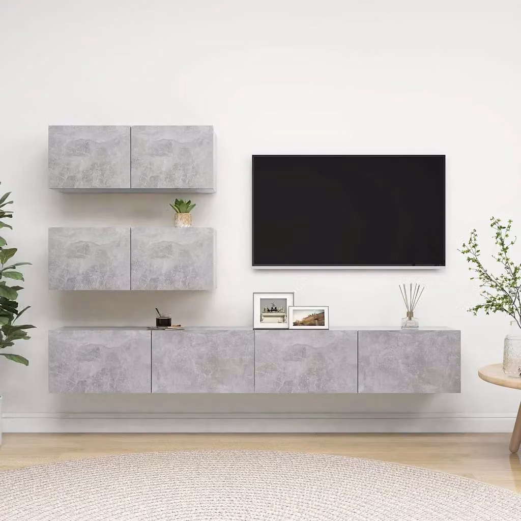 Set di mobili porta TV moderno vidaXL in legno e MDF, colore grigio, design astratto opaco