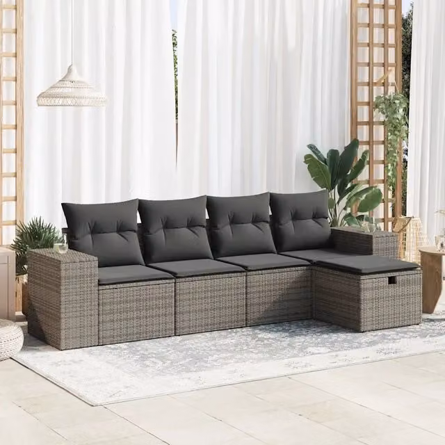 Set Divano da Giardino 5 pz con Cuscini Grigio in Polyrattan 3325666