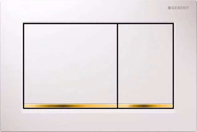 Placca di Comando Geberit Omega 20 a 2 Tasti con Doppio Scarico Bianco Lucido e Bordo Oro Lucido