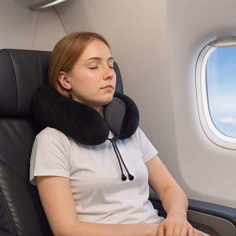 Cuscino da viaggio ergonomico per collo e spalle vidaXL in memory foam nero con rivestimento in velluto traspirante e lavabile in lavatrice