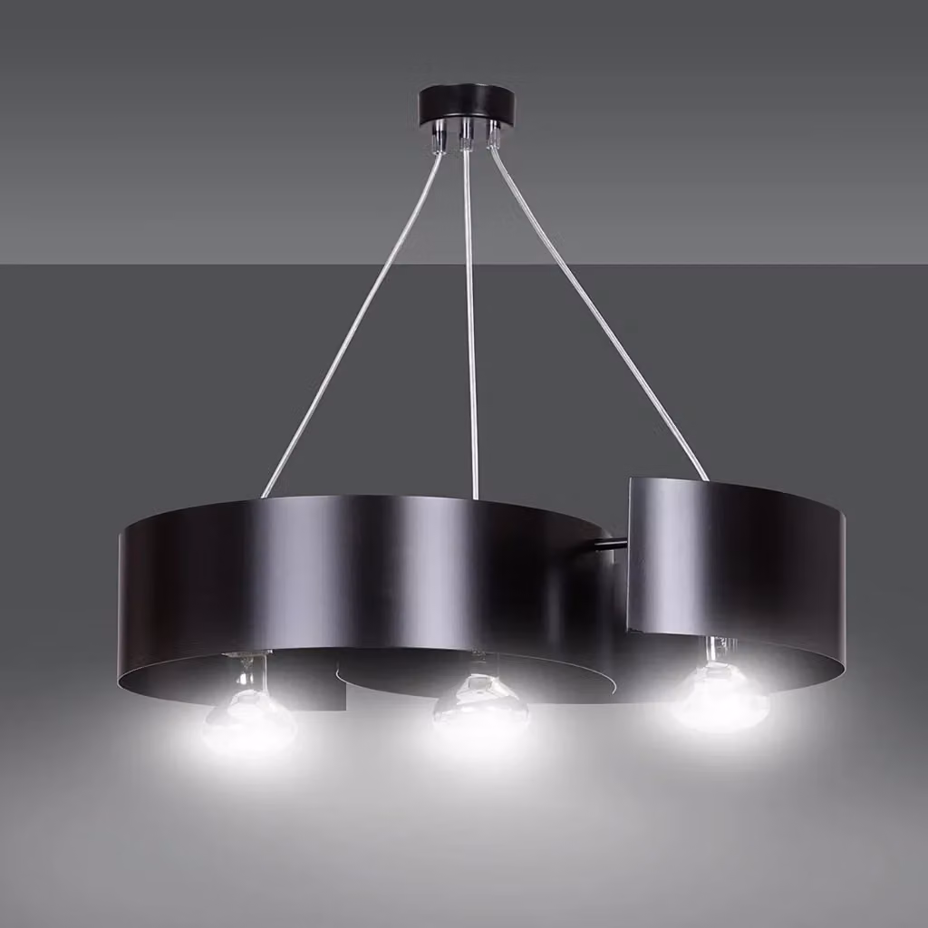 Lampadario Moderno Sospeso Luceart-Classic Arciere con 3 Luci in Metallo Nero e Cromo – 2