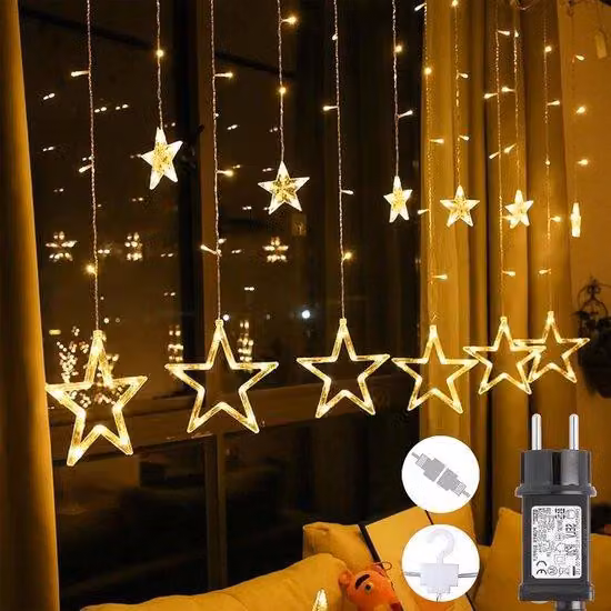 Decorazione natalizia: tenda luminosa a LED con 12 stelle, 108 LED bianco caldo, impermeabile