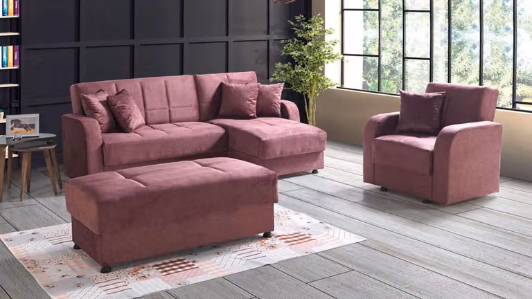 Luxus Wohnzimmer Set Sessel Ecksofa Hocker L-Form Modern Set Komplett Relax
