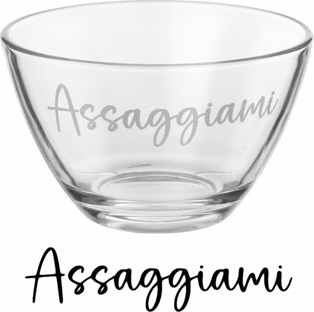 Coppetta dessert in vetro trasparente con scritta Assaggiami da 450 ml KASANOVA
