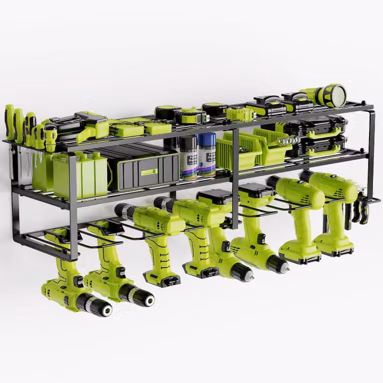 Porta-attrezzi da parete - 3 livelli - Verde - Metallo - Ideale per garage e officine