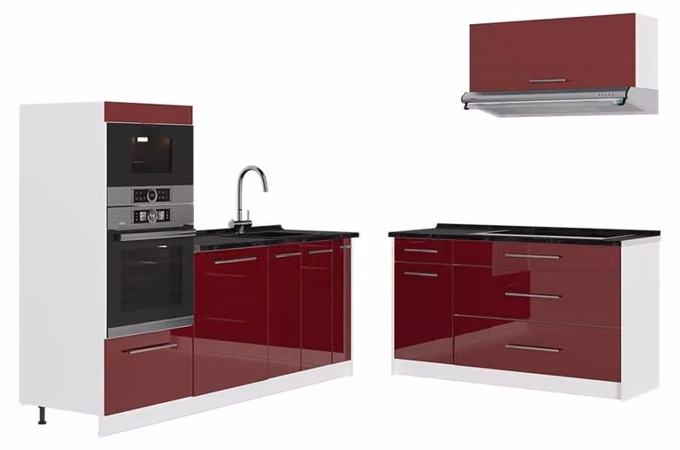 Cucina Vicco Fame-Line Bordeaux lucido/Bianco 340 cm, PL Antracite, Model 63937