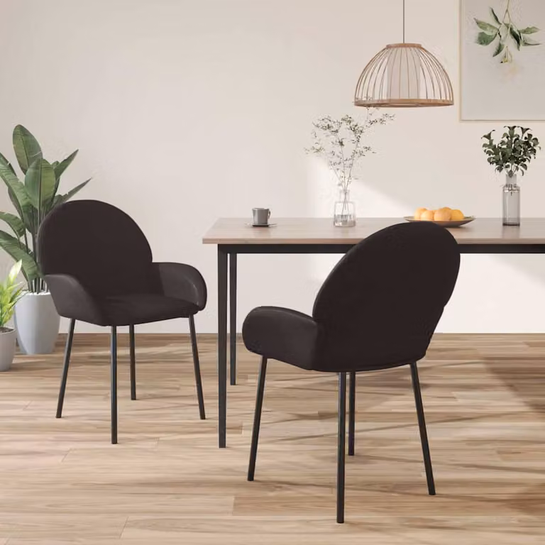 Set di 2 sedie da pranzo moderne vidaXL in similpelle nera con braccioli e struttura in metallo