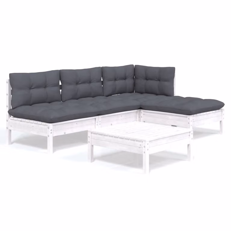 Set Divani da Giardino 5 pz con Cuscini Bianchi Legno di Pino