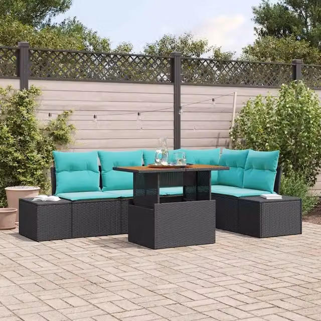 Set Divano da Giardino 6 pz Nero Poly Rattan 3358706