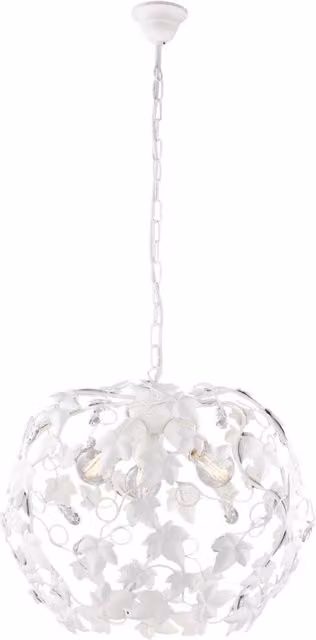 Lampadario a sospensione Shabby Chic Edera BeLight bianco con 3 luci in metallo e cristallo, altezza regolabile