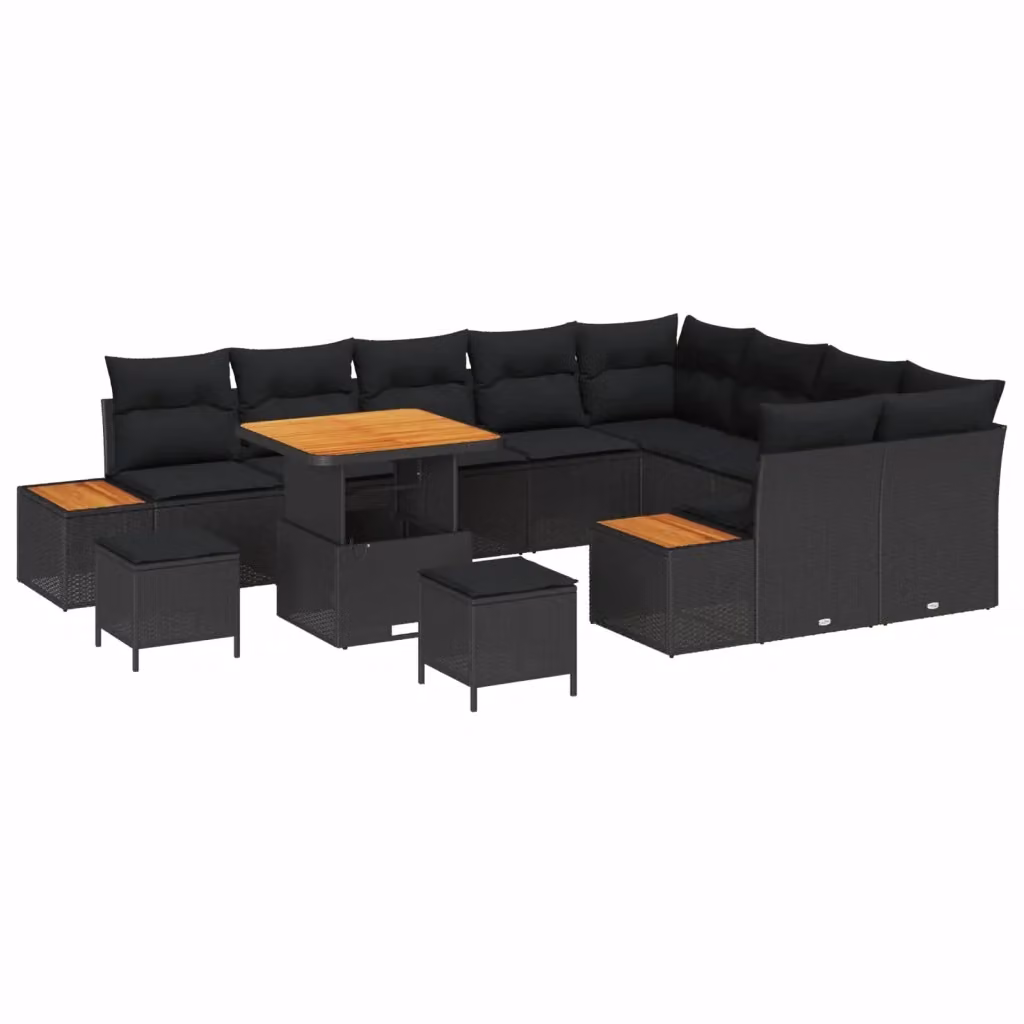 Set Divano da Giardino vidaXL 12 Pezzi in Polyrattan Nero con Cuscini e Tavolino – 2