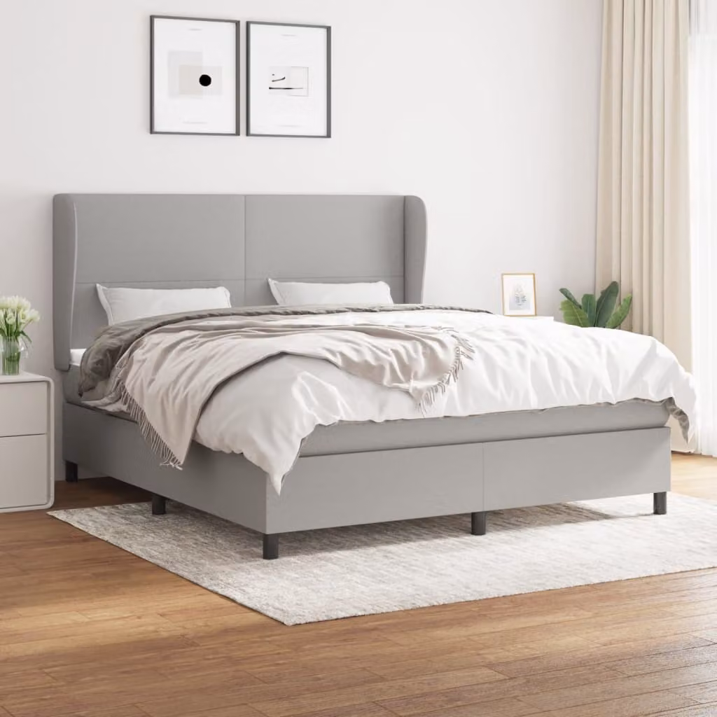 The Living Store Letto a molle con materasso grigio chiaro 160x200 cm in tessuto