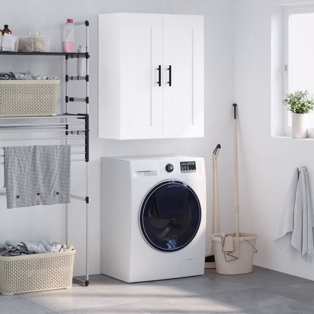 Mobile a parete moderno vidaXL Bianco in legno e metallo L: 69,5 cm, P: 34,0 cm, H: 90,0 cm