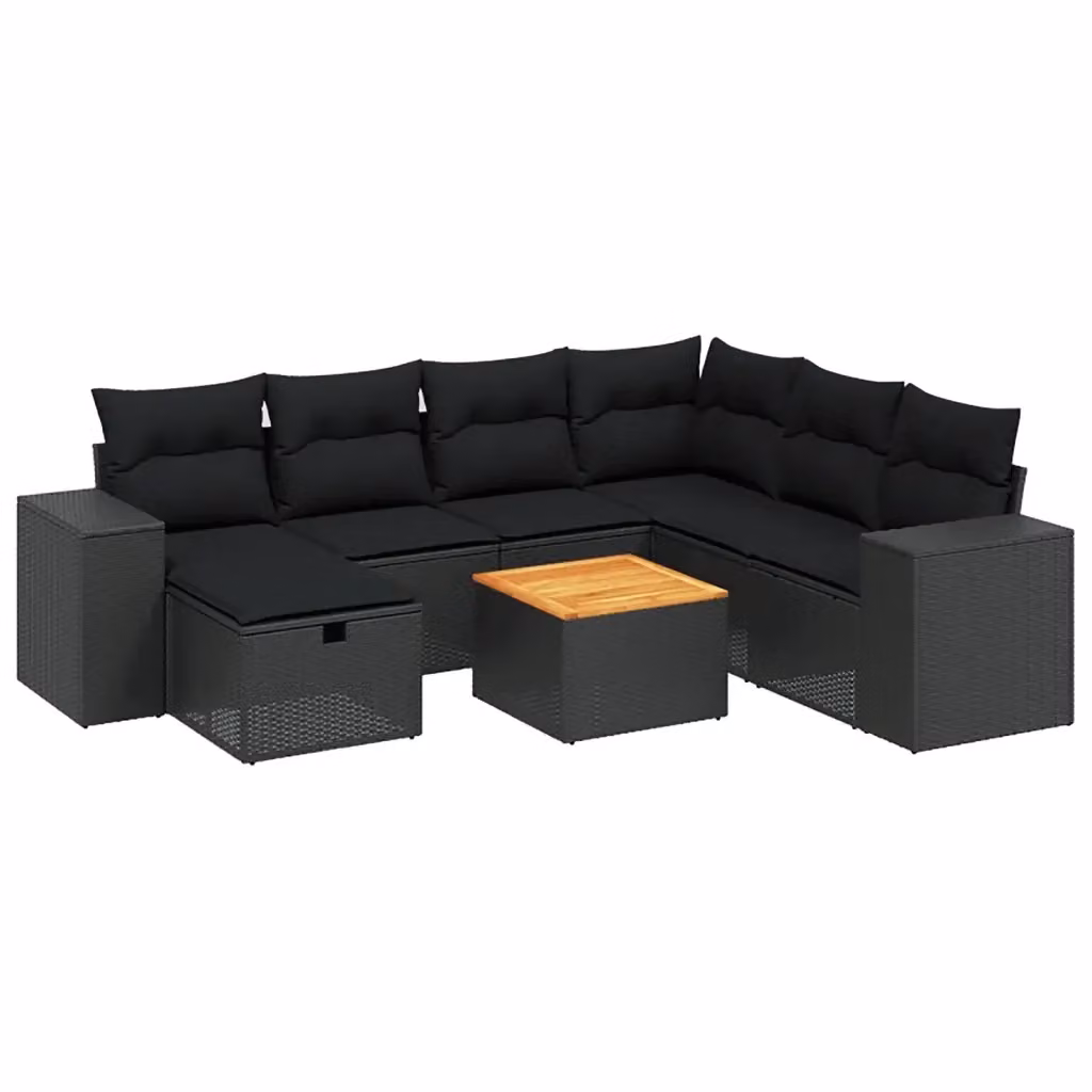 vidaXL Set Divani da Giardino a L con Cuscini 8 pz Nero in Polyrattan e Acciaio – 2