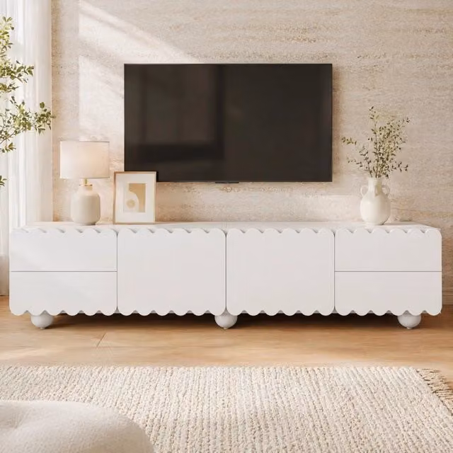 Mobile TV basso MODFU bianco moderno con cassetti e ante in MDF, L: 175 cm, P: 38 cm, H: 37 cm