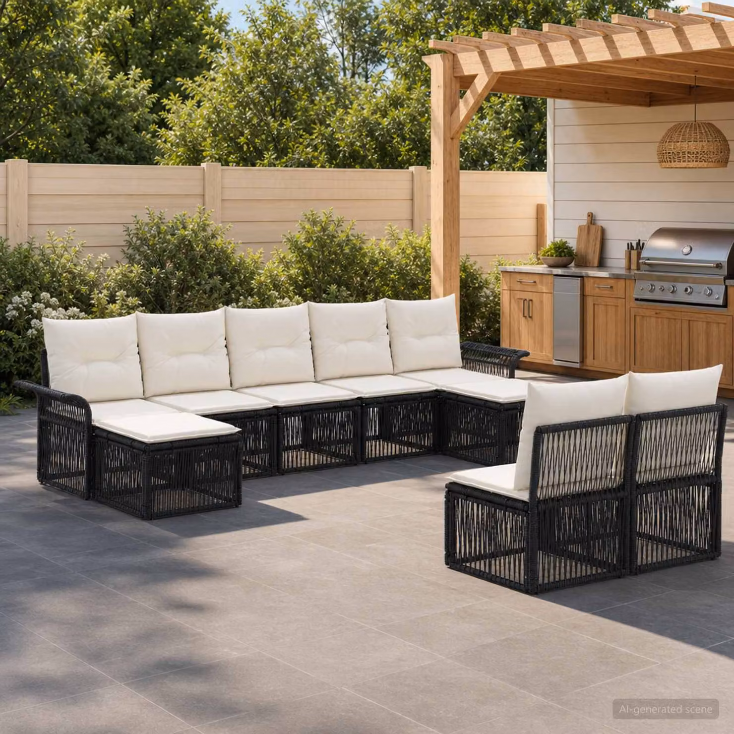 Set Divano da Giardino vidaXL 9 pz Nero in Polyrattan con Cuscini e Struttura in Acciaio