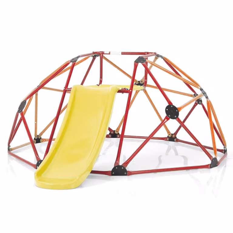 Costway Set da gioco con cupola di arrampicata e scivolo per bambini, Rosso e Arancione, Capacità di carico 180 kg