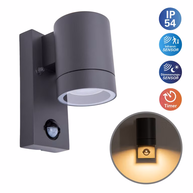 Näve Applique da esterni Rombe con sensore, 1 luce, Nero, Alluminio