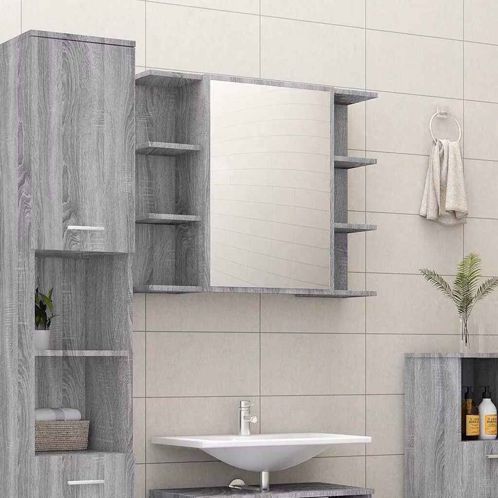 Mobile da bagno moderno vidaXL in legno e MDF Grigio Sonoma, L 80 cm x P 20,5 cm x H 64 cm