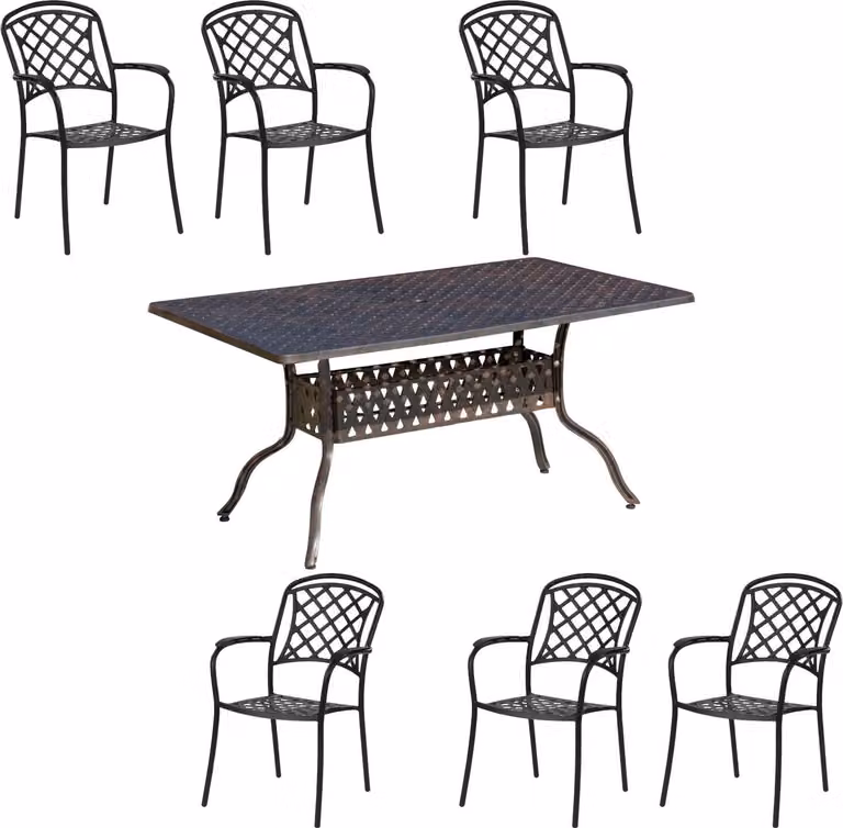 Inko Set da salotto 7 pezzi in alluminio pressofuso bronzo Tavolo 150x97x74 cm con 6 poltrone