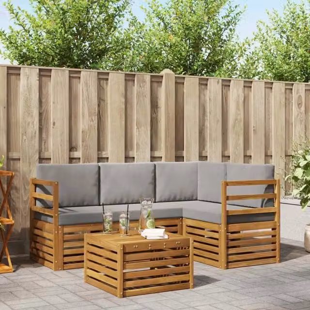 Set di divani da esterno 5 pz Grigio Naturale e Chiaro 3374751