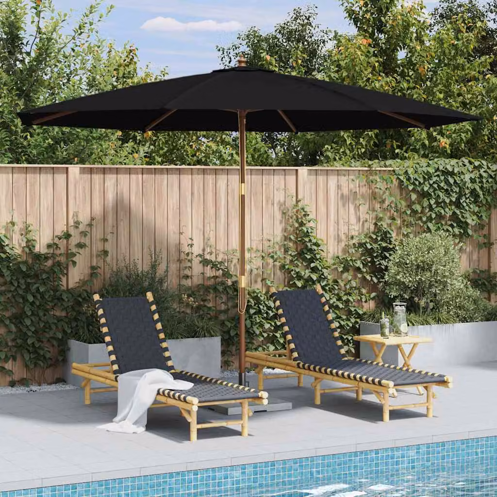 vidaXL Ombrellone da Esterni con Palo in Legno 350 cm Nero