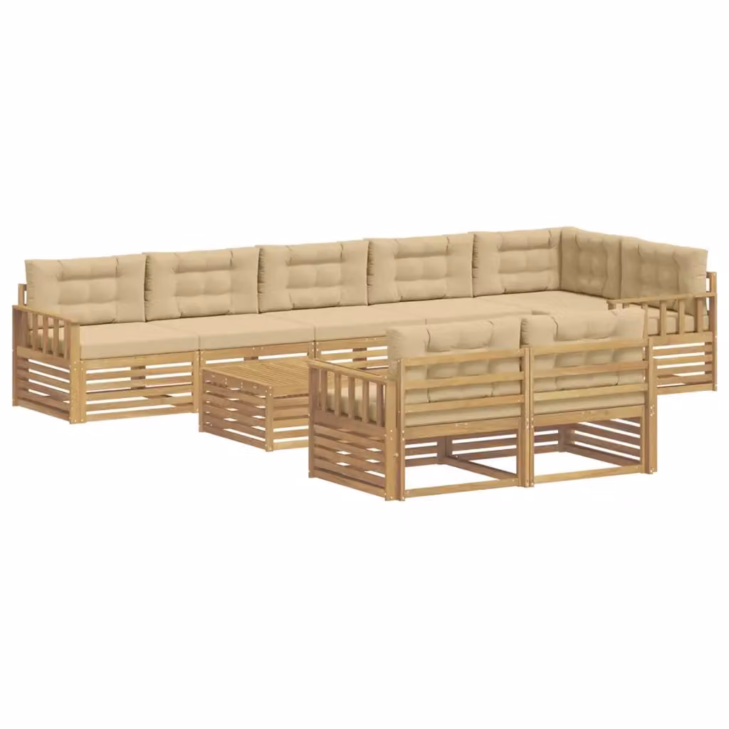 Set di divani da esterno a L con tavolino vidaXL in legno di acacia, bianco e beige – 2