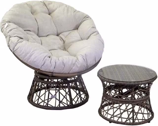 Poltrona da Giardino con Cuscino e Tavolino in Alluminio e Polyrattan Baltimora Grigio