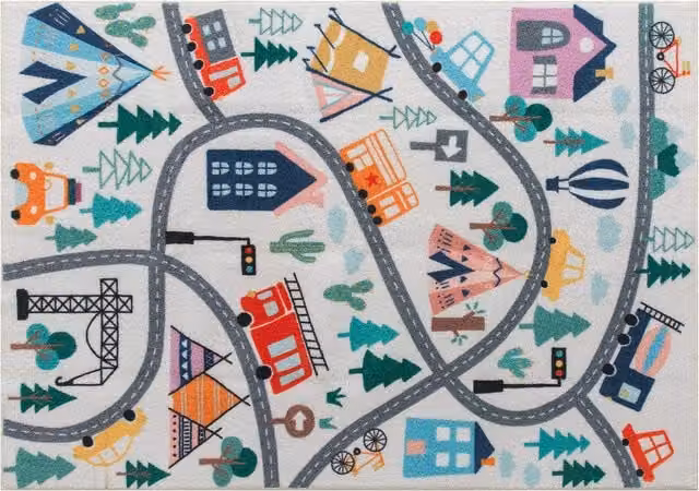 Tappeto HOMCOM con Motivo Paesaggistico Astratto e Moderno, Multicolore su Sfondo Bianco, Tessuto Morbido e Facile da Pulire, L: 160 cm, P: 120 cm, H: 1 cm