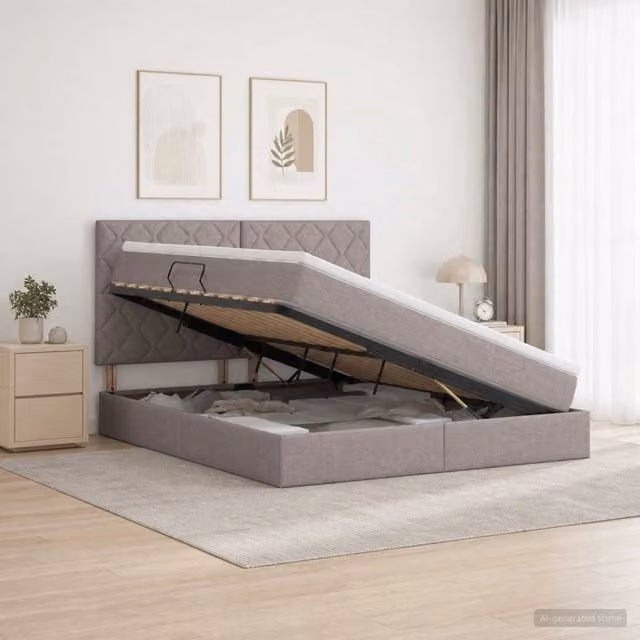 Letto con contenitore moderno vidaXL in tessuto beige e grigio L: 160 cm, P: 200 cm, H: 140 cm – 1