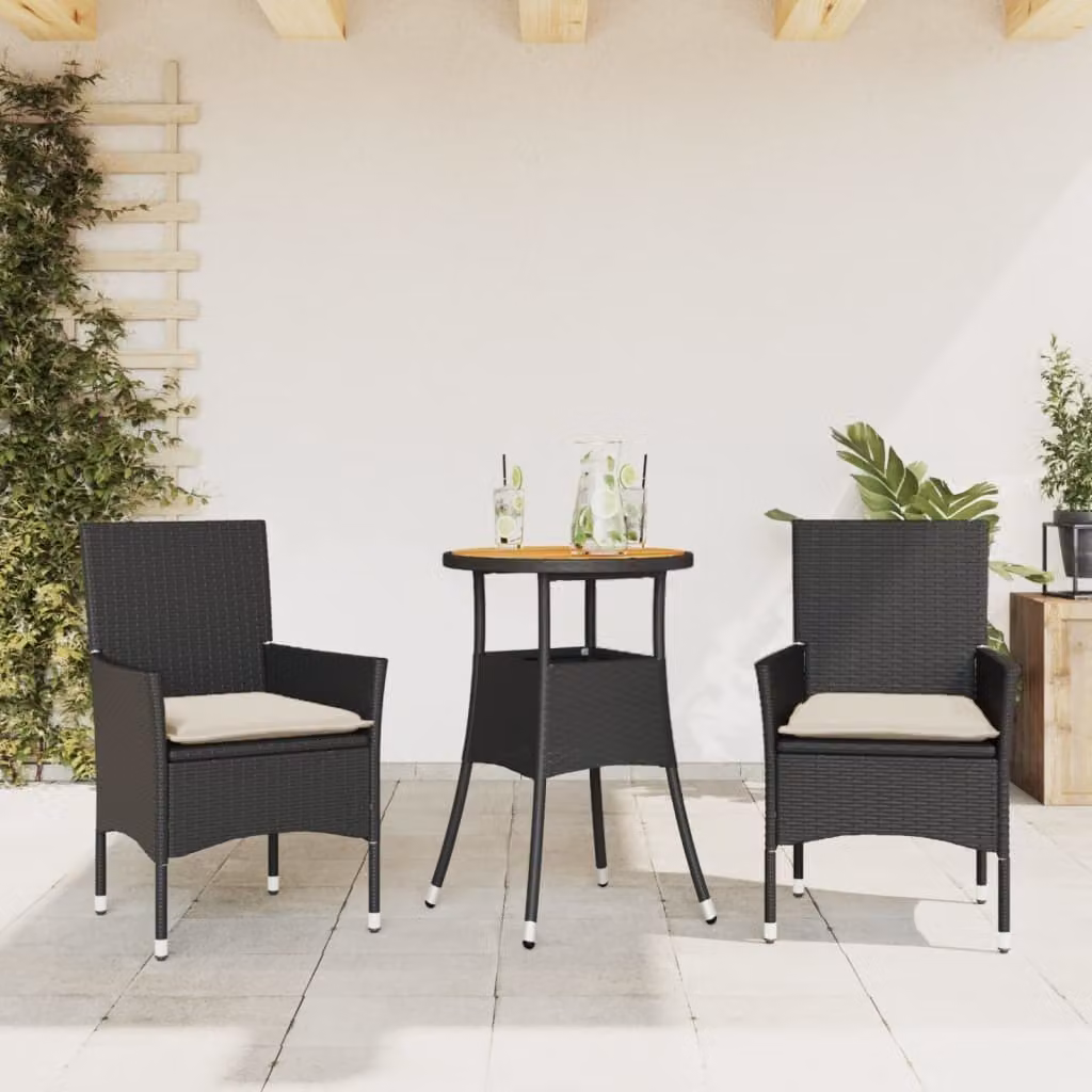 Maison Exclusive - Set Pranzo da Giardino 3 pz con Cuscini Nero Polyrattan Acacia