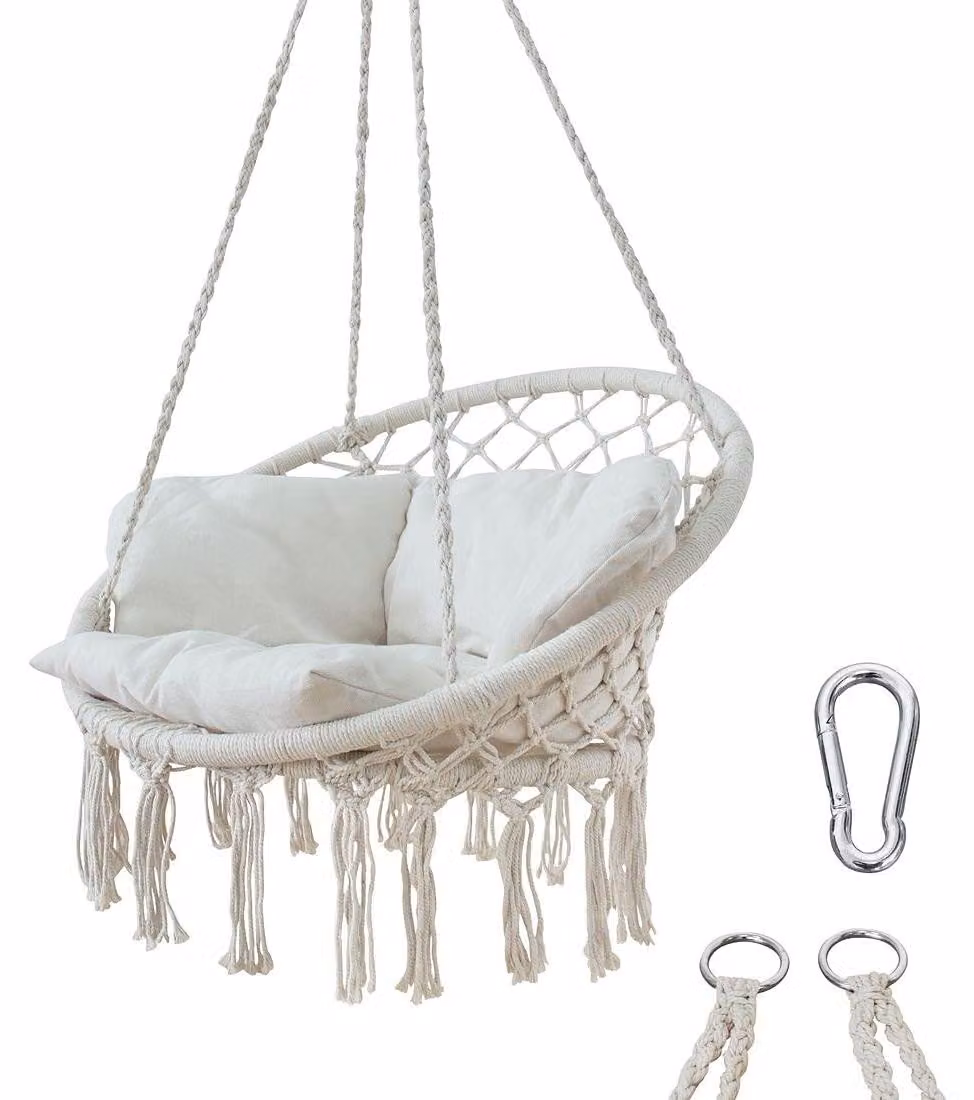 Sedia a dondolo sospesa con cuscino - Rotazione a 360° - Grigio beige - Capacità massima: 240 kg