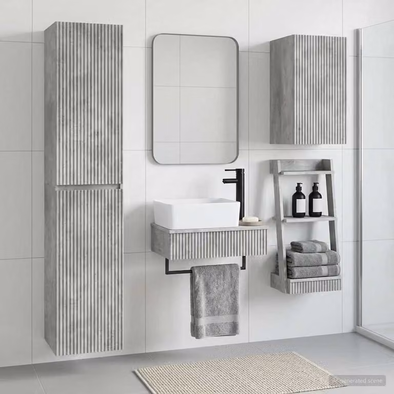 Set di mobili da bagno moderno vidaXL in 3 pezzi Grigio con base lavabo, pensile e colonna, finitura opaca
