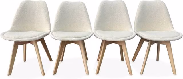 Set di 4 sedie scandinave Sweeek in tessuto bouclé bianco con gambe in legno di faggio