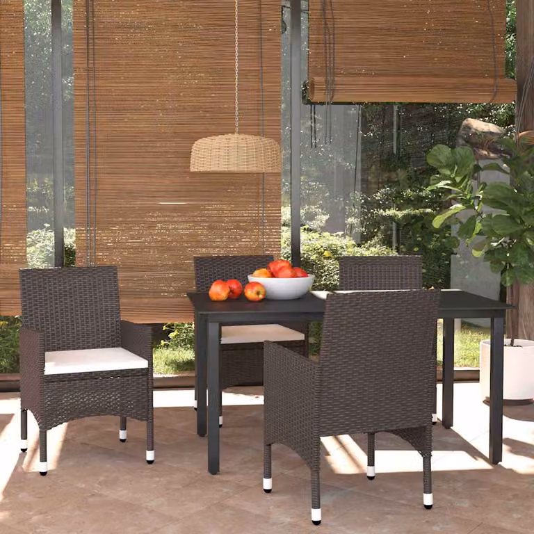 Set da pranzo per giardino e terrazzo vidaXL in polyrattan marrone con tavolo in vetro e 5 pezzi